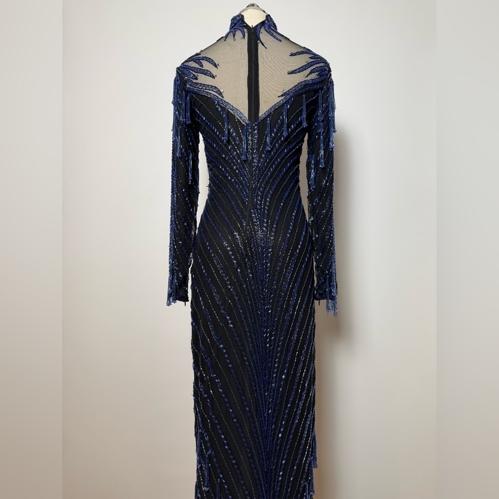 Vintage Lillie Rubin Embellished Cobalt Blue Silk Gown Size 4 - Picture 8 of 16